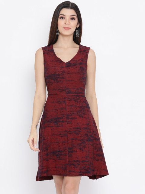 

Monte Carlo Women Red & Blue Self Design Knitted A-Line Dress