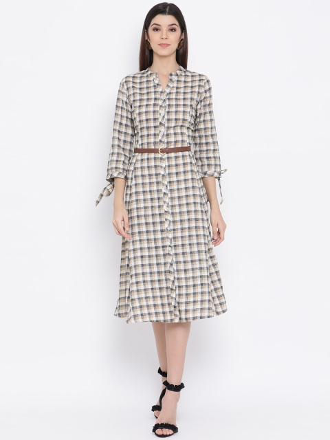 

Monte Carlo Women Beige Checked Shirt Dress