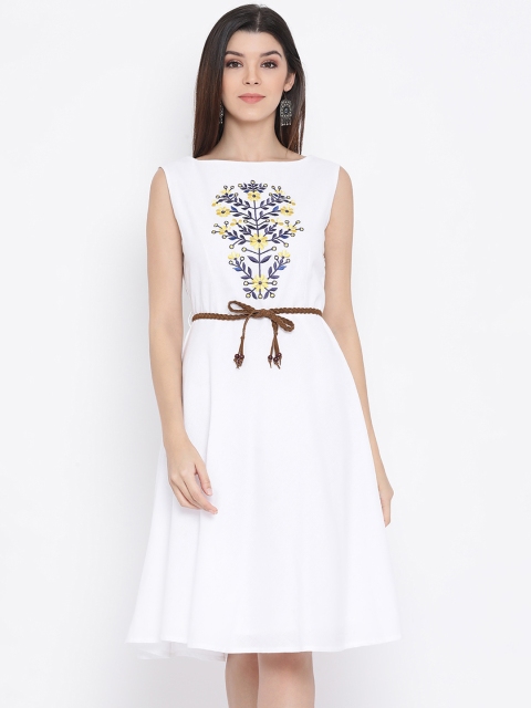 

Monte Carlo Women White Embroidered A-Line Dress