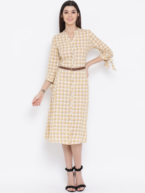 

Monte Carlo Women Yellow & White Checked Shirt Dress