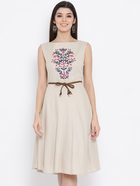 

Monte Carlo Women Beige Embroidered A-Line Dress