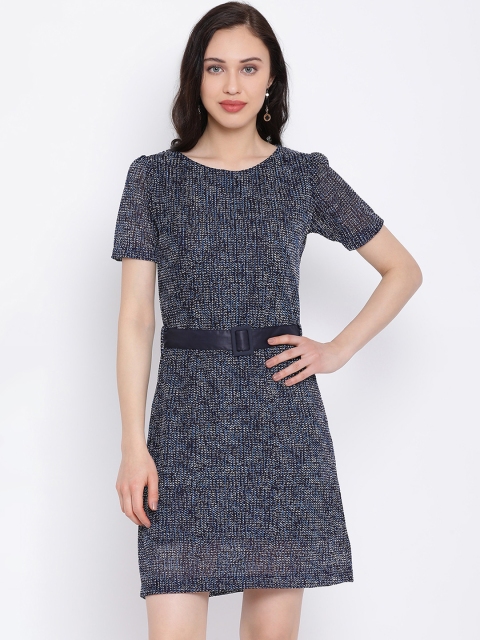 

Monte Carlo Women Navy Blue Self Design Knitted A-Line Dress