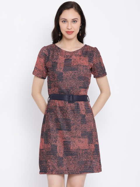 

Monte Carlo Women Orange & Grey Self Design Knitted A-Line Dress