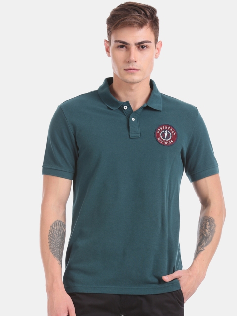 

Aeropostale Men Green Printed Polo Collar Pure Cotton T-shirt