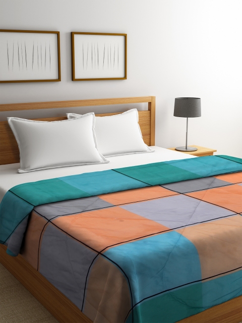 

DREAM WEAVERZ Blue & Orange Checked AC Room 120 GSM Reversible Double Bed Comforter