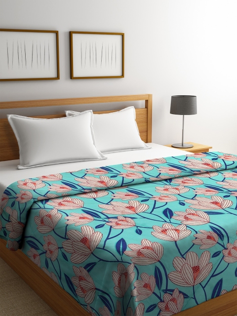 

DREAM WEAVERZ Turquoise Blue & Red Floral AC Room 120 GSM Reversible Double Bed Comforter