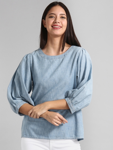 

GAP Women Blue Solid Top