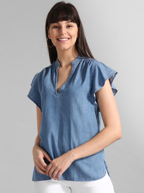 

GAP Women Blue Solid Top