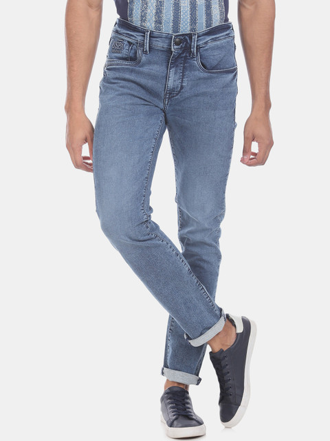 

U.S. Polo Assn. Denim Co. Men Blue Skinny Fit Mid-Rise Clean Look Acid Wash Stretchable Jeans