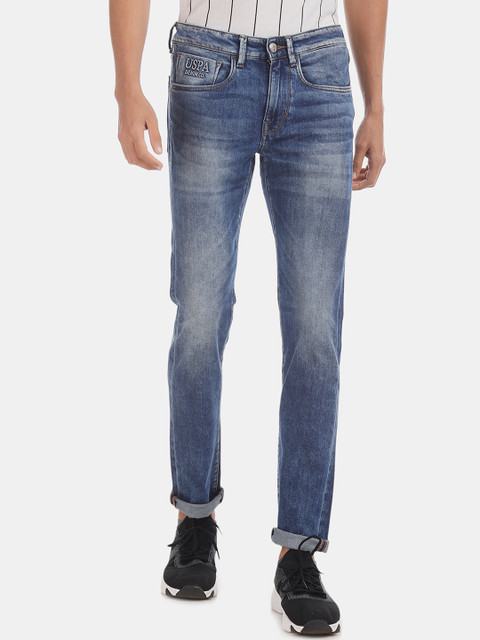 

U.S. Polo Assn. Men Blue Skinny Fit Mid-Rise Clean Look Washed Stretchable Jeans