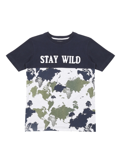 

Pantaloons Junior Boys Navy Blue & White Printed Round Neck T-shirt