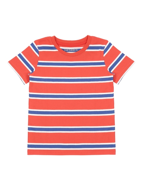 

Pantaloons Junior Boys Orange Striped Round Neck Pure Cotton T-shirt