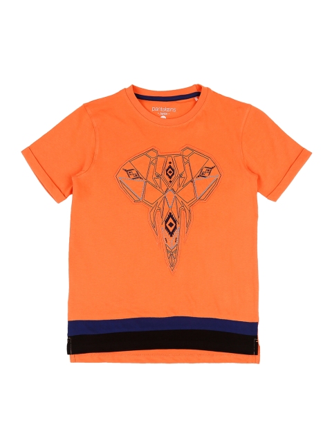 

Pantaloons Junior Boys Orange Printed Round Neck T-shirt