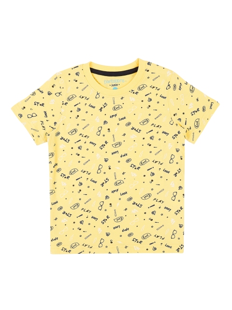 

Pantaloons Junior Boys Yellow Printed Round Neck Pure Cotton T-shirt