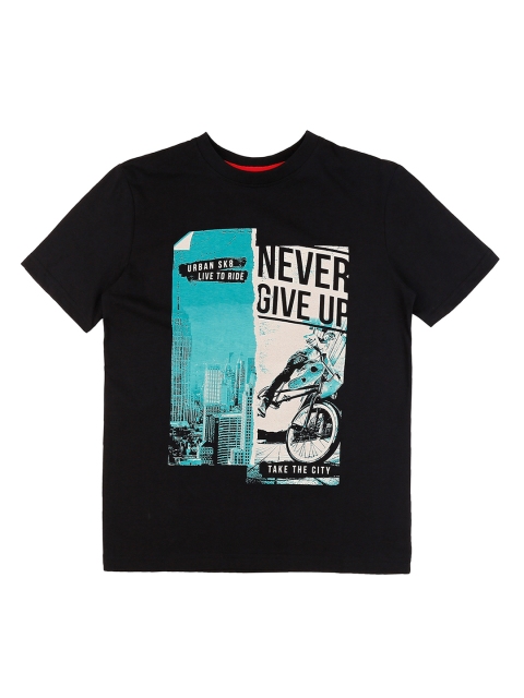 

Pantaloons Junior Boys Black Printed Round Neck Pure Cotton T-shirt