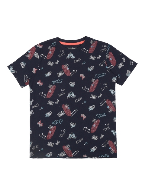 

Pantaloons Junior Boys Navy Blue Printed Round Neck Pure Cotton T-shirt