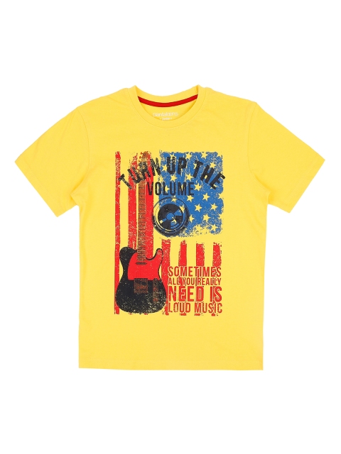

Pantaloons Junior Boys Yellow Printed Round Neck Pure Cotton T-shirt