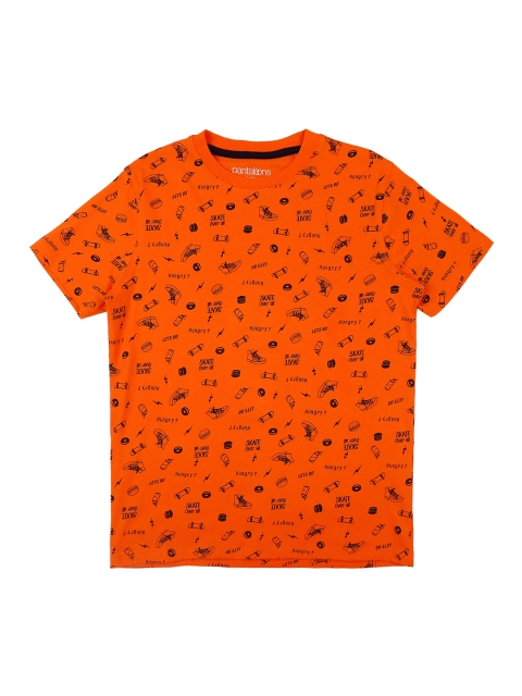 

Pantaloons Junior Boys Orange & Black Printed Round Neck T-shirt