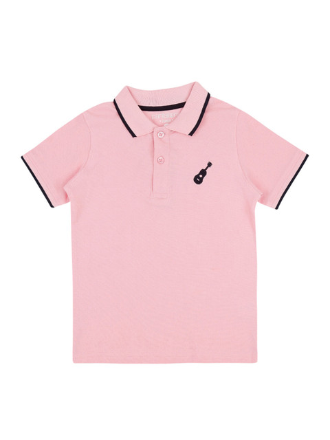 

Pantaloons Junior Boys Pink Solid Polo Collar Pure Cotton T-shirt