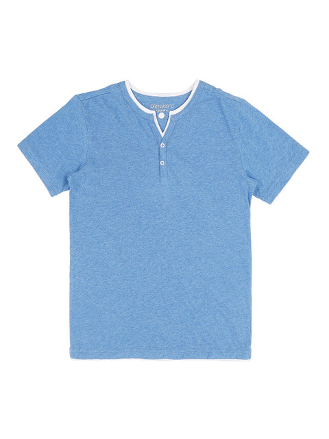 

Pantaloons Junior Boys Blue Solid Henley Neck Pure Cotton T-shirt