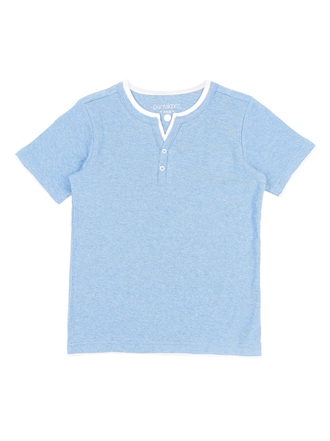 

Pantaloons Junior Boys Blue Solid Henley Neck Pure Cotton T-shirt