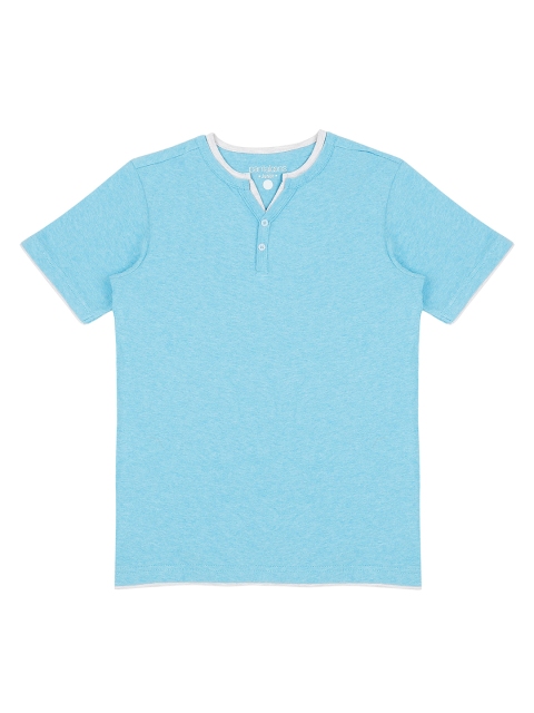 

Pantaloons Junior Boys Blue Printed Henley Neck Pure Cotton T-shirt