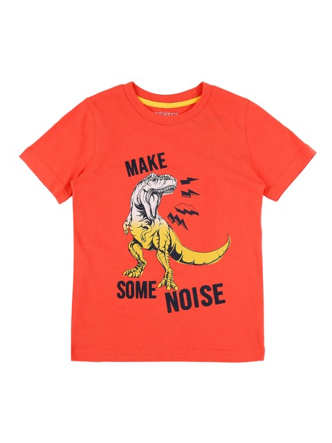 

Pantaloons Junior Boys Orange Yellow Dinosuar Printed Round Neck Pure Cotton T-shirt