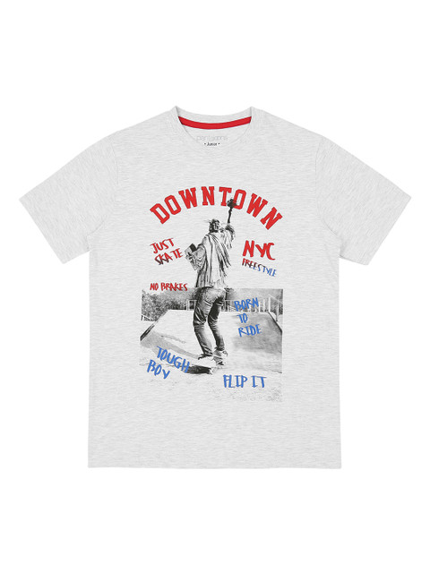 

Pantaloons Junior Boys Grey Red Statue of Liberty Printed Round Neck Pure Cotton T-shirt
