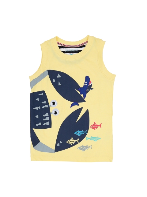 

Pantaloons Junior Boys Yellow & Navy Blue Printed Round Neck T-shirt