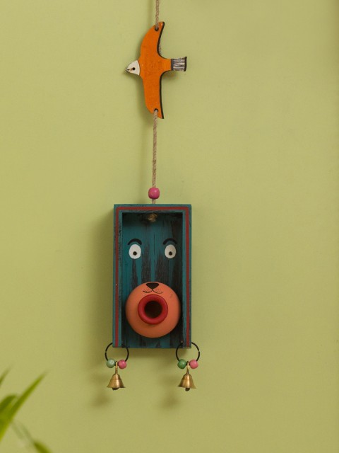 

ExclusiveLane Oasis Pot-Face Birdie Hand-Painted Decorative Wall Hanging, Blue