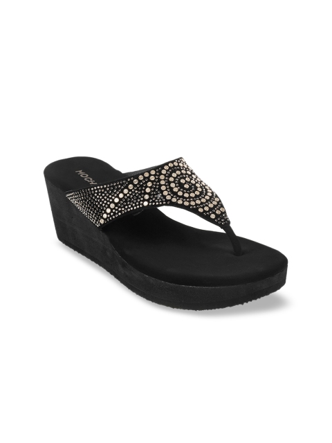 

Mochi Women Gold-Toned & Black Embellished Sandals