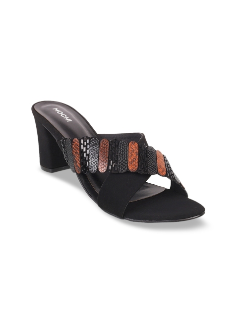 

Mochi Women Black & Brown Snakeskin Textured Heels