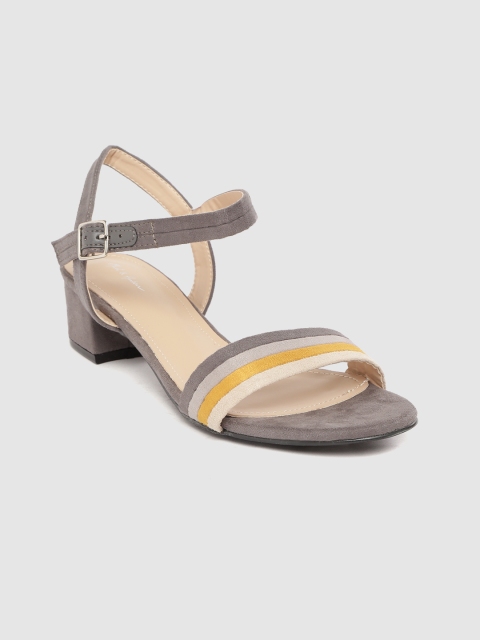 

Mast & Harbour Women Grey & Mustard Yellow Striped Block Heels