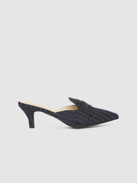 

DressBerry Women Navy Blue & White Striped Mules
