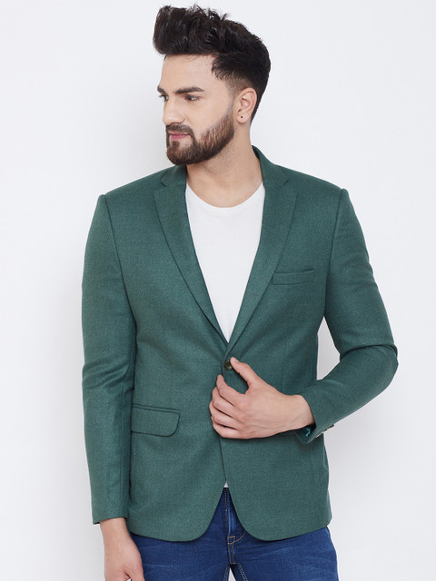 

Canary London Men Green Solid Single-Breasted Slim-Fit Casual Blazer
