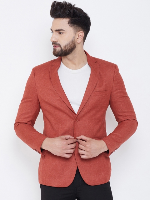 

Canary London Men Rust Orange Solid Slim-Fit Single-Breasted Casual Blazer