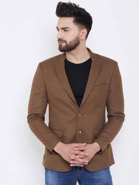 

Canary London Men Brown Solid Slim-Fit Single-Breasted Casual Blazer