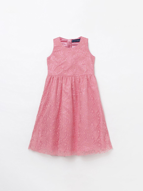 

Fame Forever by Lifestyle Girls Pink Self Design Fit and Flare Dress