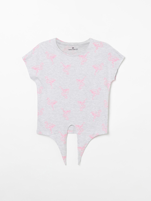 

Fame Forever by Lifestyle Girls Grey Melange Printed Pure Cotton Top