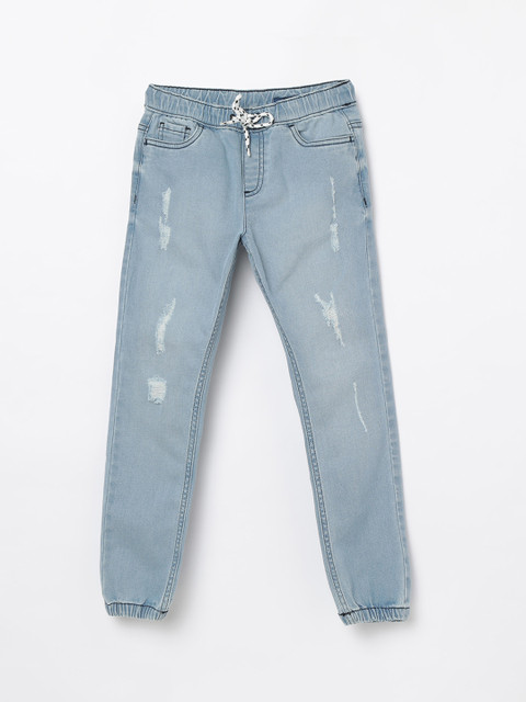 

Fame Forever by Lifestyle Boys Blue Jogger Mid-Rise Low Distress Jeans