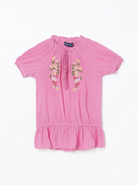 

Fame Forever by Lifestyle Girls Pink Floral Embroidered Peplum Top