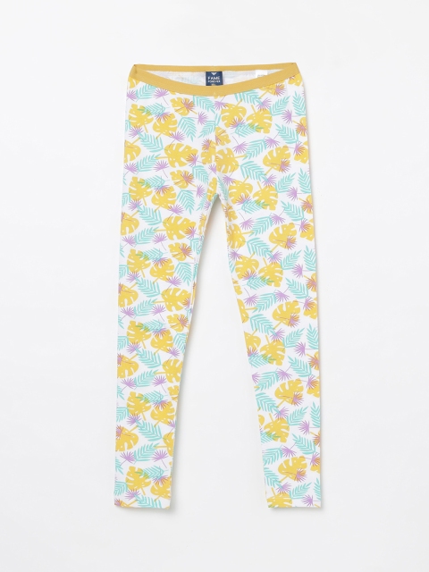

Fame Forever by Lifestyle Girls White & Yellow Printed Ankle-Length Leggings