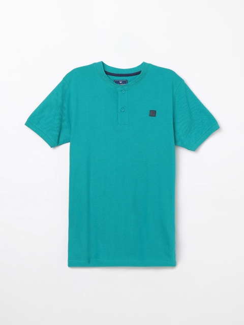 

Fame Forever by Lifestyle Boys Sea Green Printed Henley Neck T-shirt