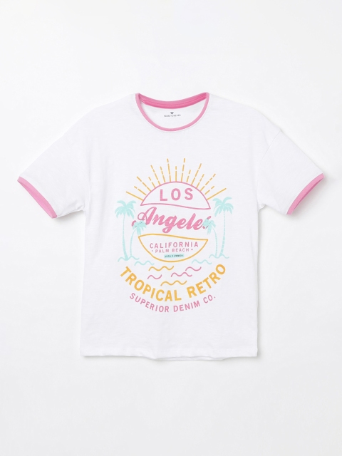 

Fame Forever by Lifestyle Girls White & Pink Printed Pure Cotton Top