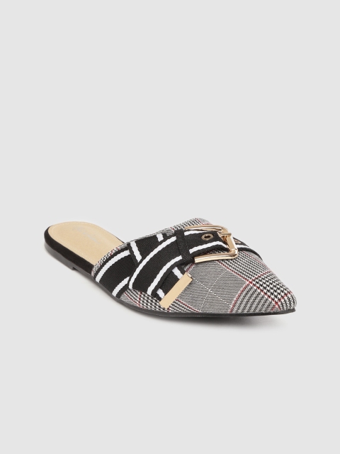 

Mast & Harbour Women Black & White Self Checked Mules