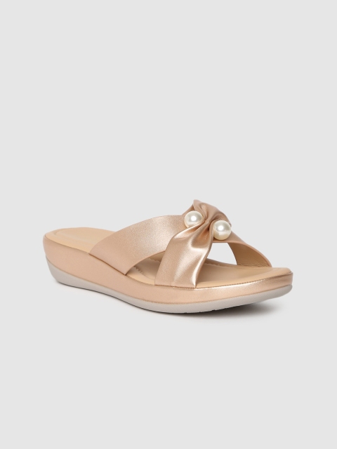 

DressBerry Women Rose Gold Solid Open Toe Flats