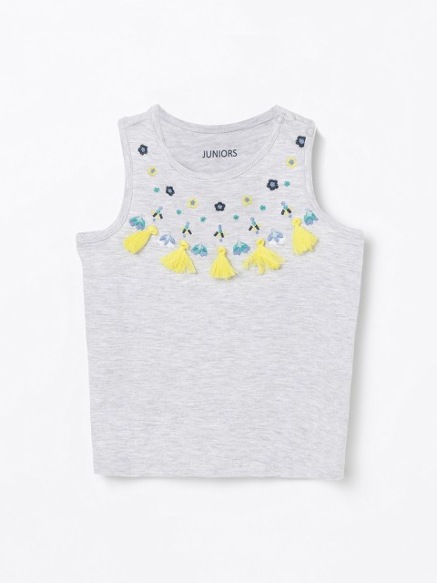 

Juniors by Lifestyle Girls Grey Melange Embellished Top
