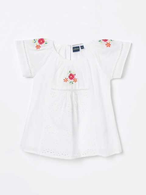 

Juniors by Lifestyle Girls White Embroidered Pure Cotton Top