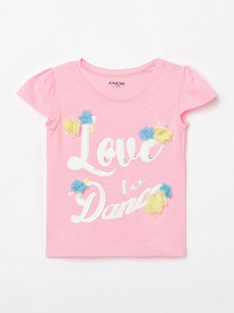 

Juniors by Lifestyle Girls Pink Printed Pure Cotton Top