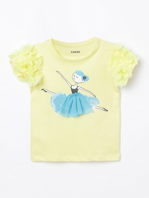 

Juniors by Lifestyle Girls Yellow Printed Pure Cotton Top